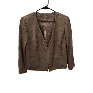 Brown Tweed Womens Blazer Jacket Lined Open Front Size M